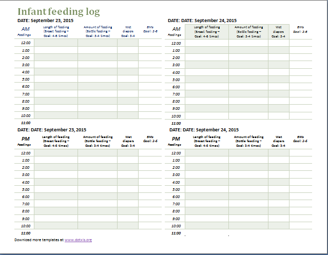 Feeding And Diaper Chart Printable