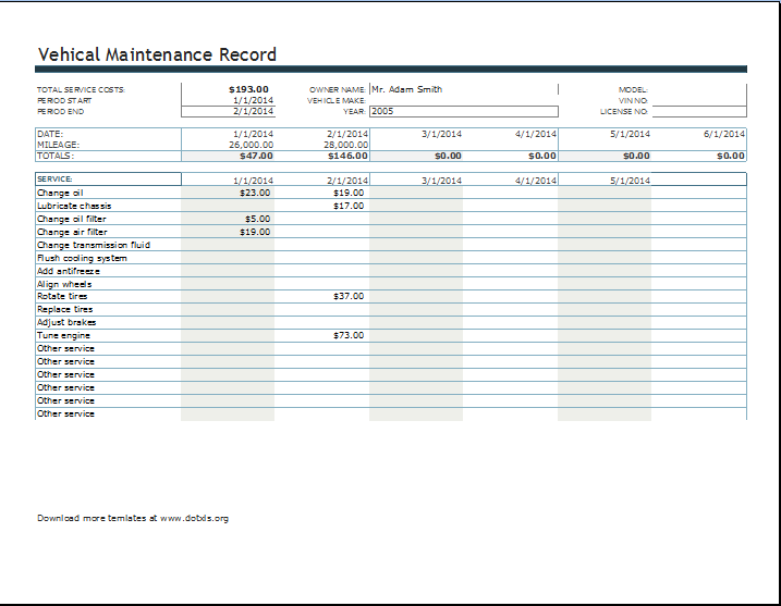 Vehicle Maintenance or Service Record Log | Word & Excel ...