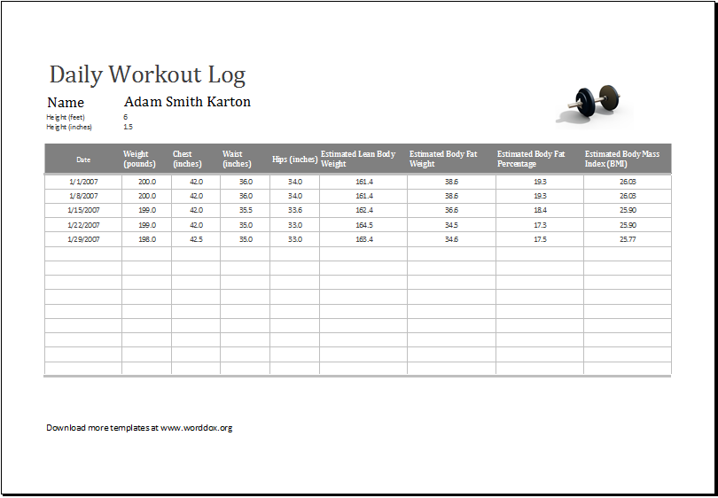 Exercise Tracking Chart Excel