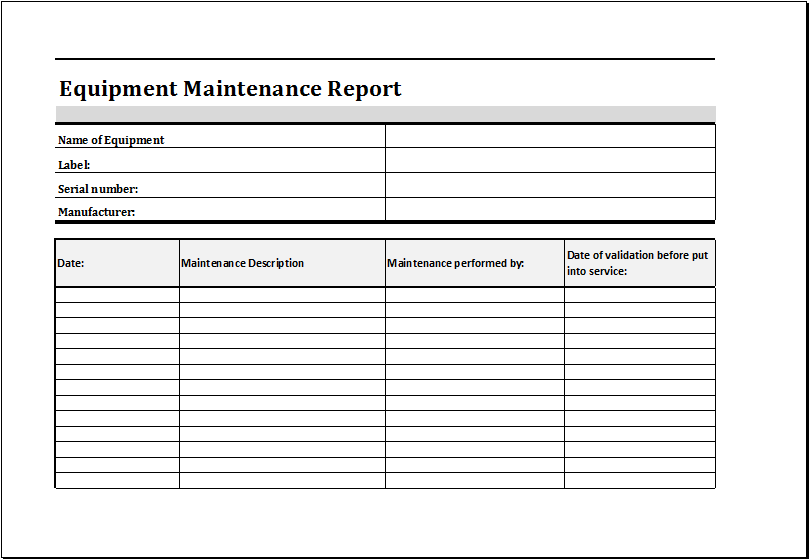 Equipment Condition Report Template