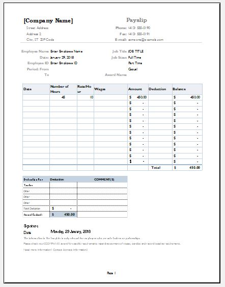 Excel Salary Slip Templates For Every Business Word And Excel Templates