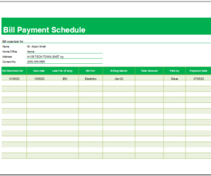 Bill Payment Schedule Template