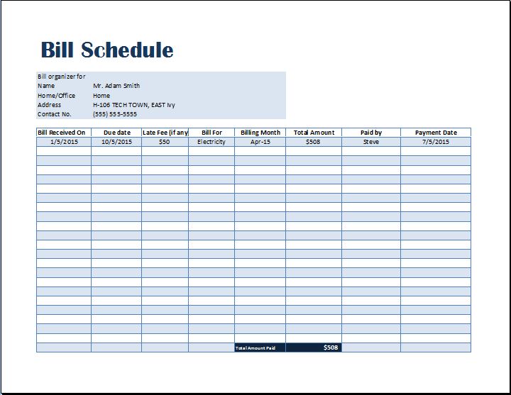 bill paying template database - free bill payment checklist template ...