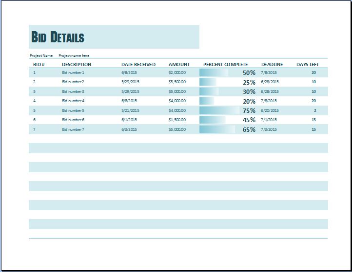 Project Bid Tracking Template