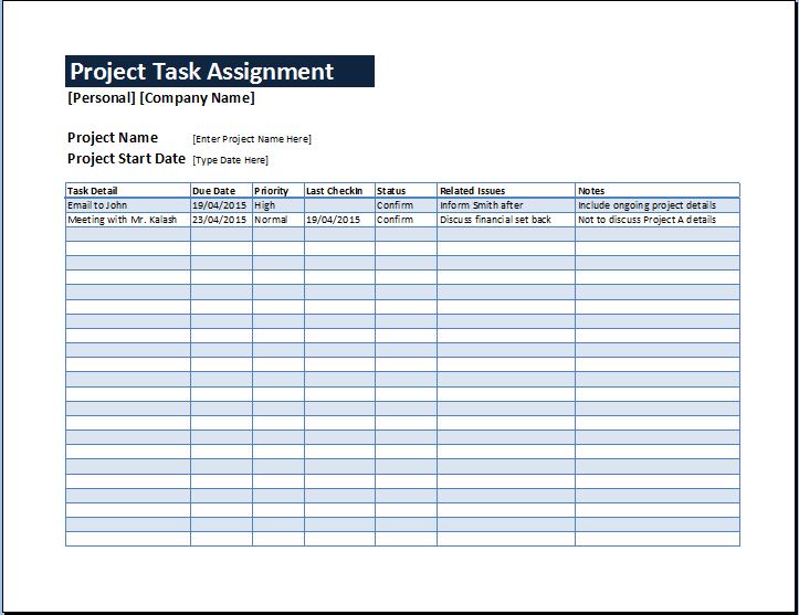 project task assignment template