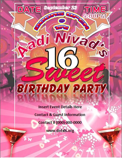 Sweet 16 Birthday Party Flyer
