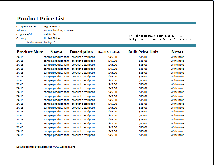 Price List Template