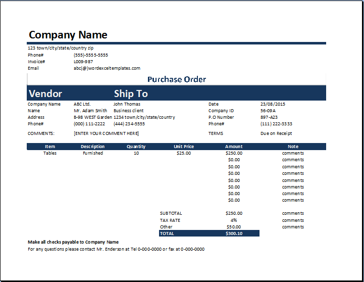 Product Purchase Order Template