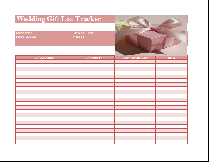 Wedding Gift List Template