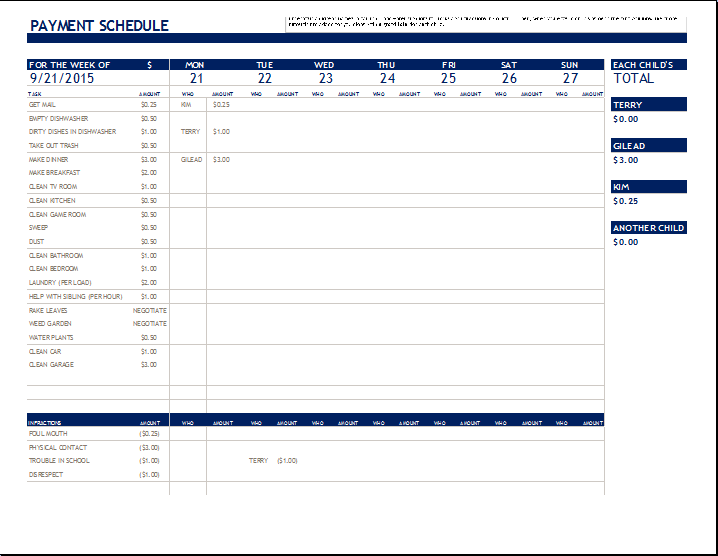 Chores Spreadsheet Template from www.dotxls.org