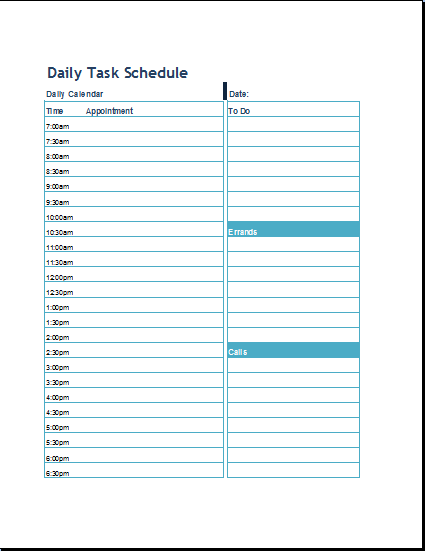 Daily Task Schedule Format