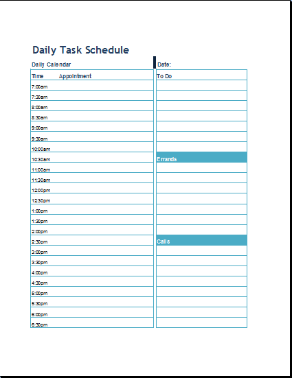 Daily Task Template from www.dotxls.org