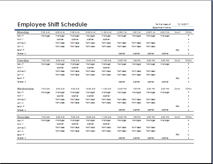 employee shift schedule