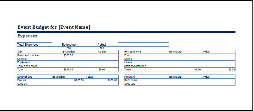 Event Budget Template