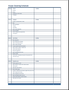 House cleaning schedule