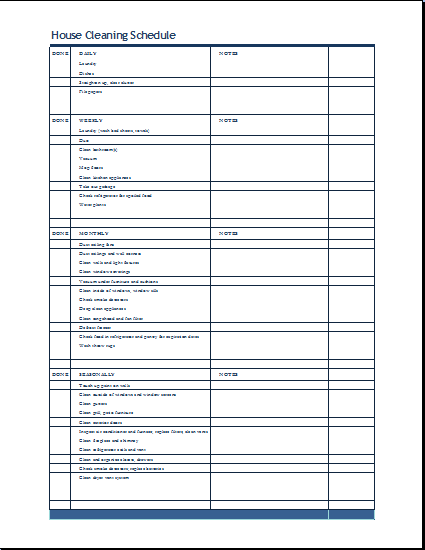 House Cleaning Schedule Format