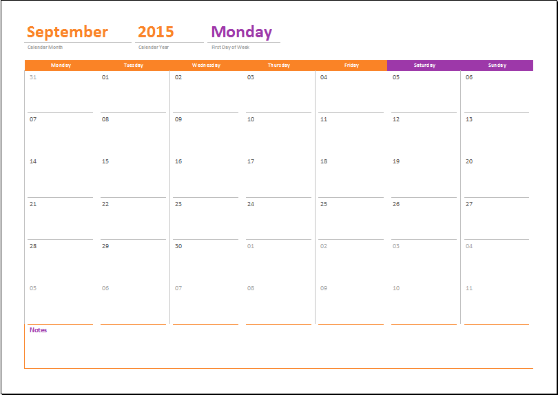 Monthly Calendar Excel Template from www.dotxls.org