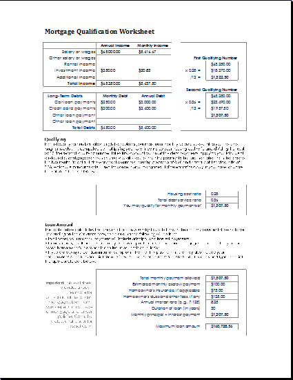 Mortgage Qualification Worksheet