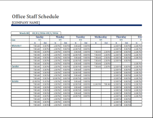 Office staff schedule template