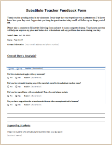 Substitute teacher feedback form