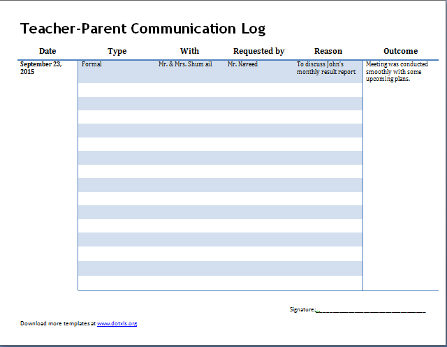 Parent Teacher Communication Log