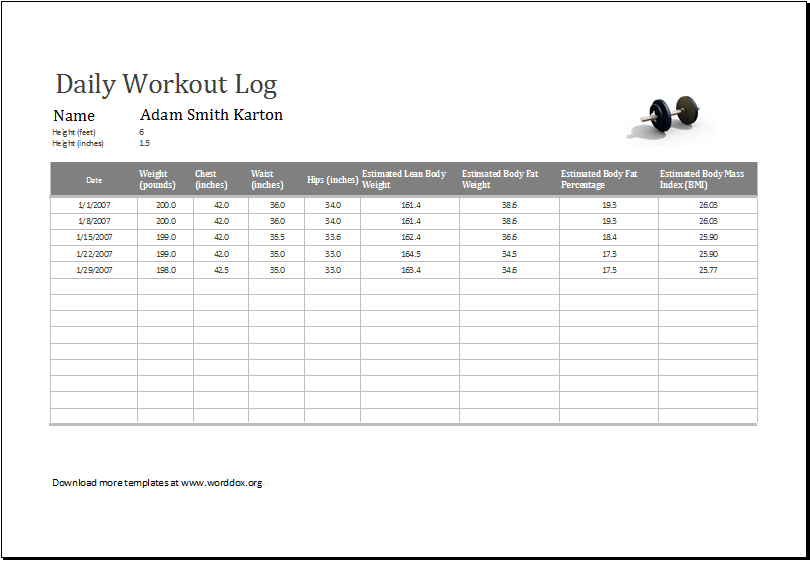 Daily workout log template