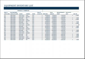 Equipment inventory template