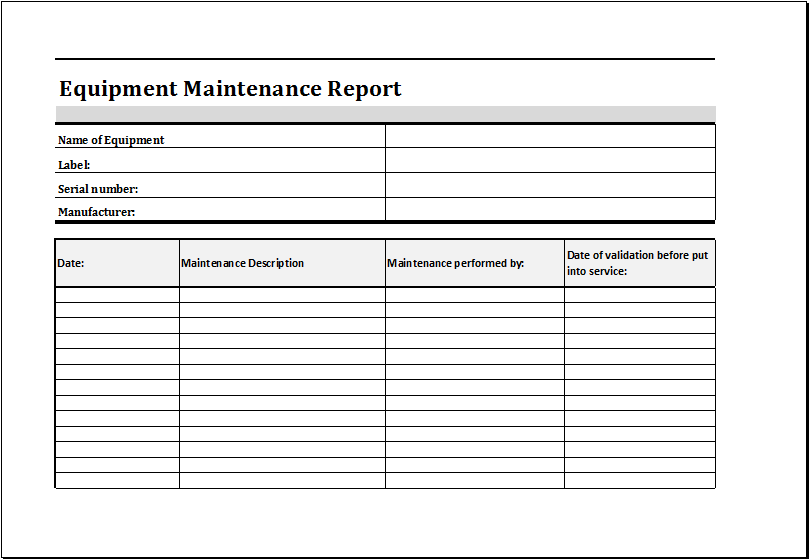 Basic purpose of presenting excel maintenance schedule format is to bring ease in your way when making a schedule for maintenance on weekly or monthly basis. Excel Maintenance Form - Ms Word Excel Customizable Report Templates Word Excel Templates
