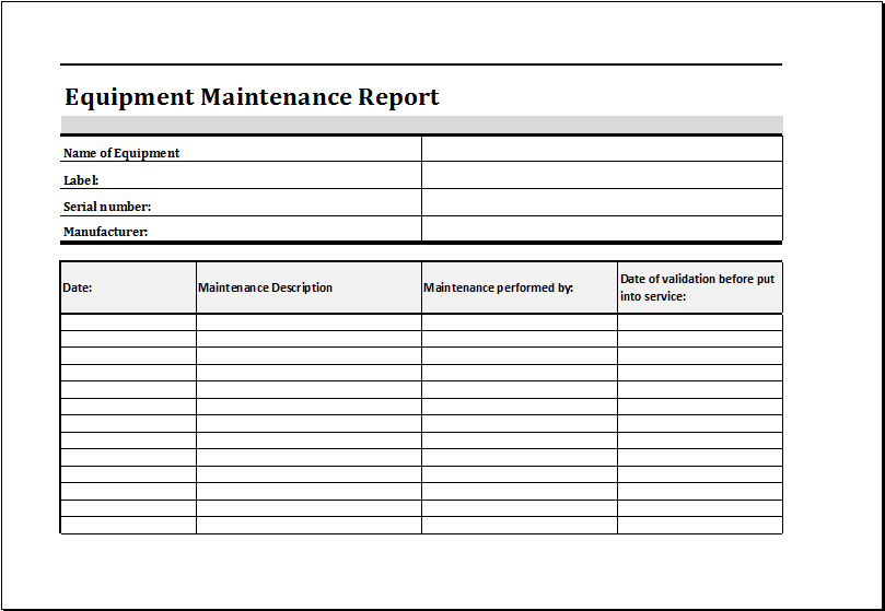 Equipment Maintenance Schedule Template Excel from www.dotxls.org