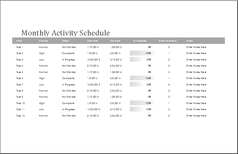 monthly activity schedule template