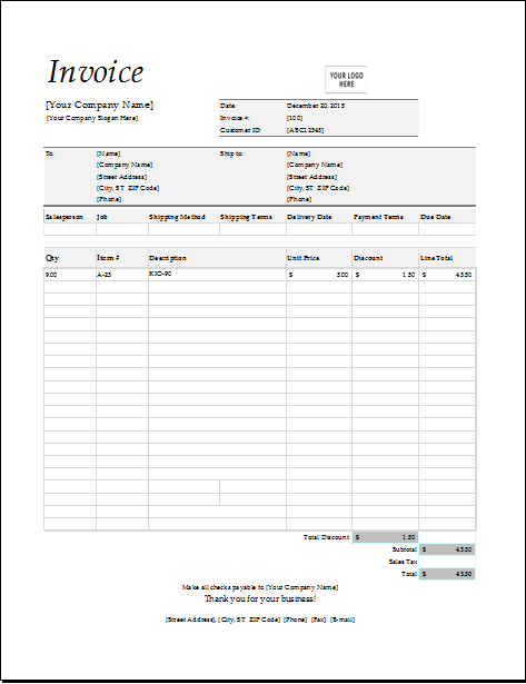 sales invoice template