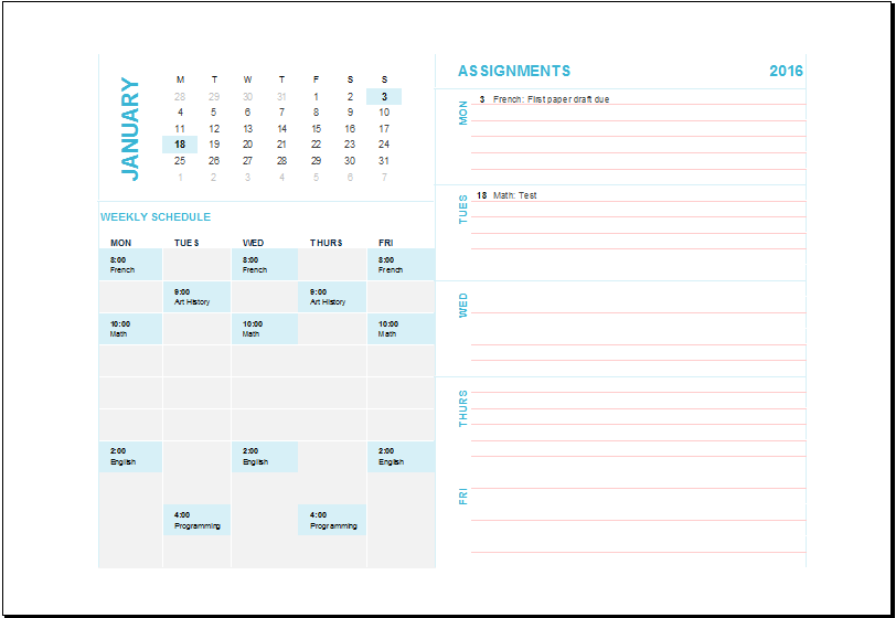 student assignment planner excel not working