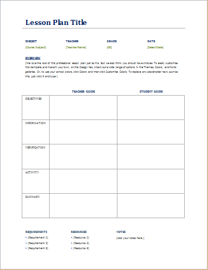 teacher student lesson planner