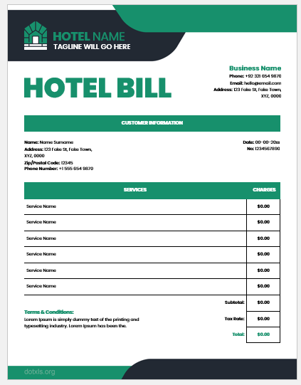 Hotel bill format
