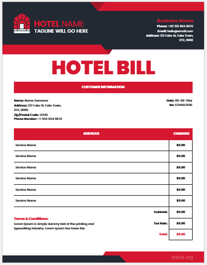 Hotel bill format