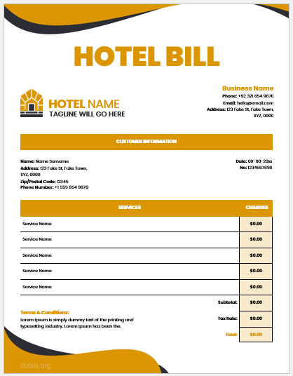 Hotel bill format