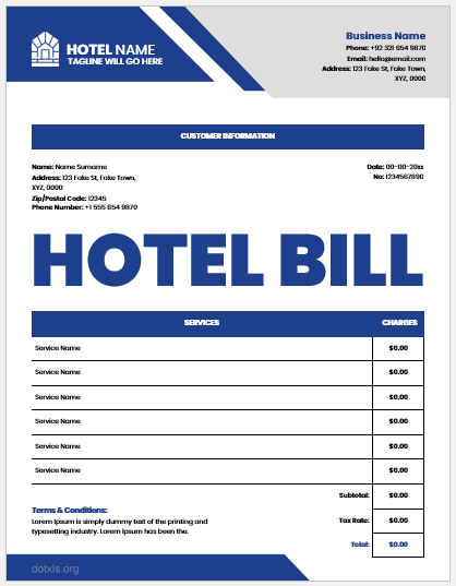 Hotel bill format