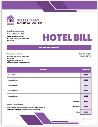 Hotel bill format