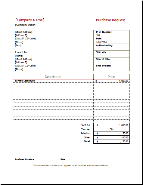 Purchase Request Form Template For Excel Word Excel Templates