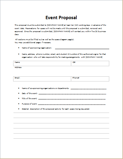Event proposal template
