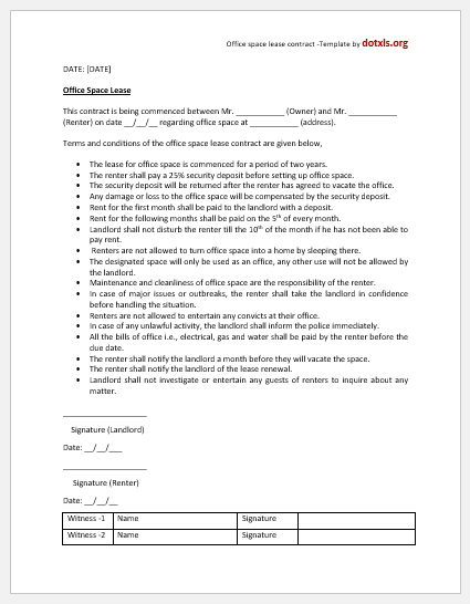 Office space lease contract template