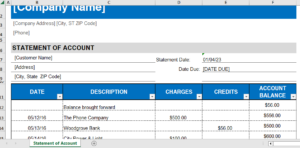 Statement of account worksheet for business