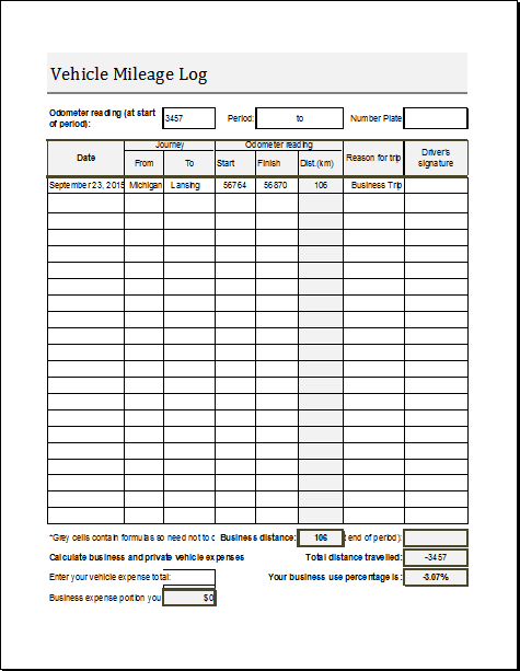 vehicle mileage log book