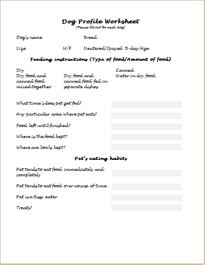 Dog Profile Worksheet