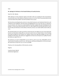 Laundry Service Apology Letter to Client