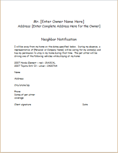 Neighbour notification template
