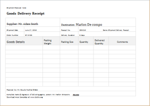 Proof of delivery receipt template