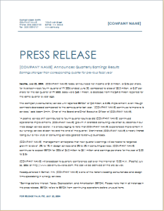 Quarterly Earning Press Release Template