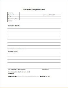Customer complaint form