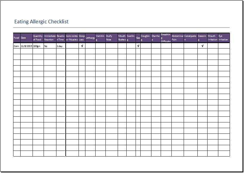 Eating Allergic Checklist Template For EXCEL Download eating-allergic-checklist-template-for-excel-download
